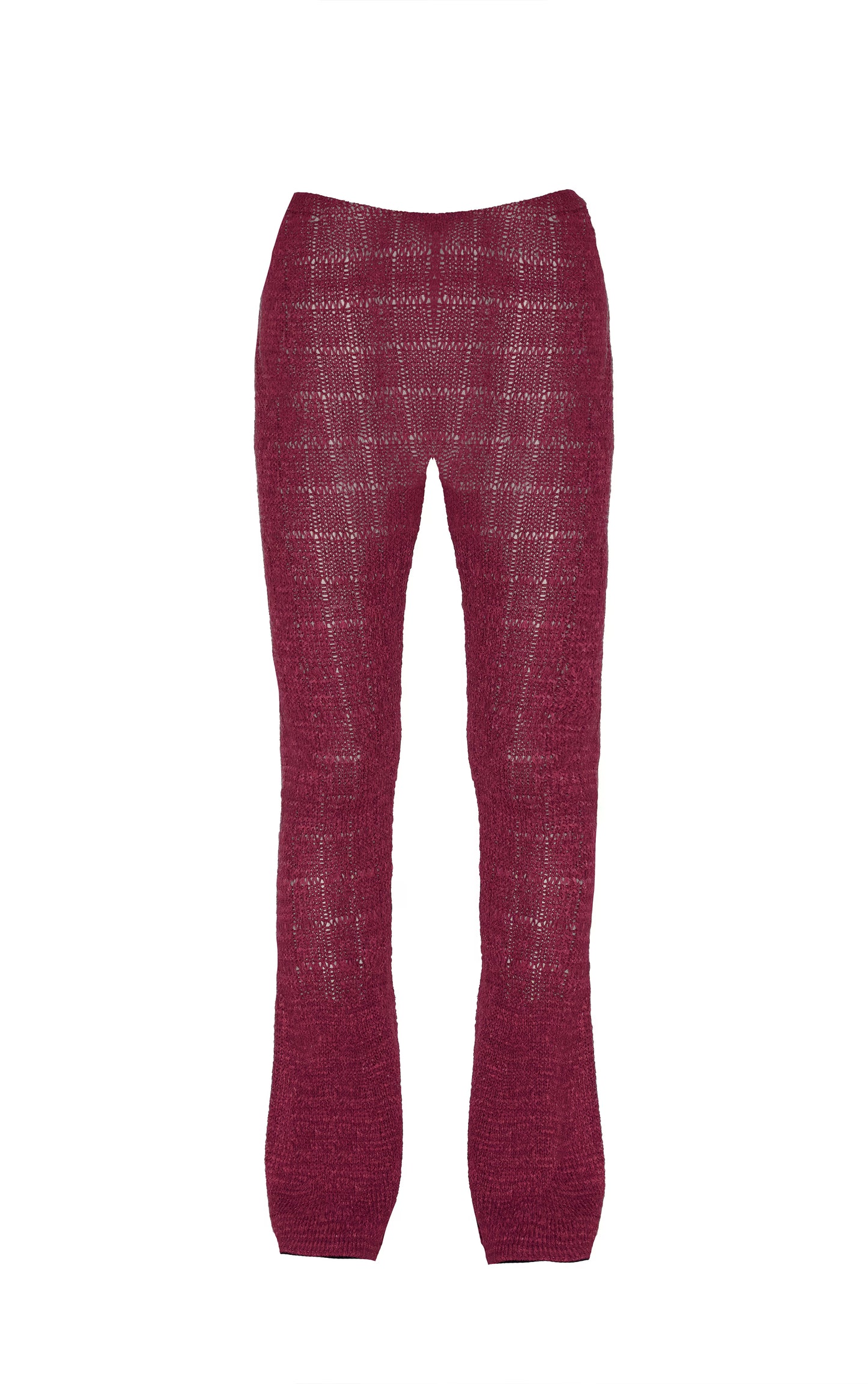 Wine Textured Filigree Knit Wide Leg Pants