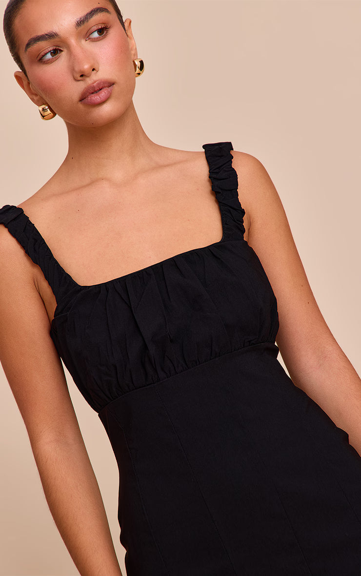 Black Stretch Woven Scoop Neck Ruched Bust Shift Dress
