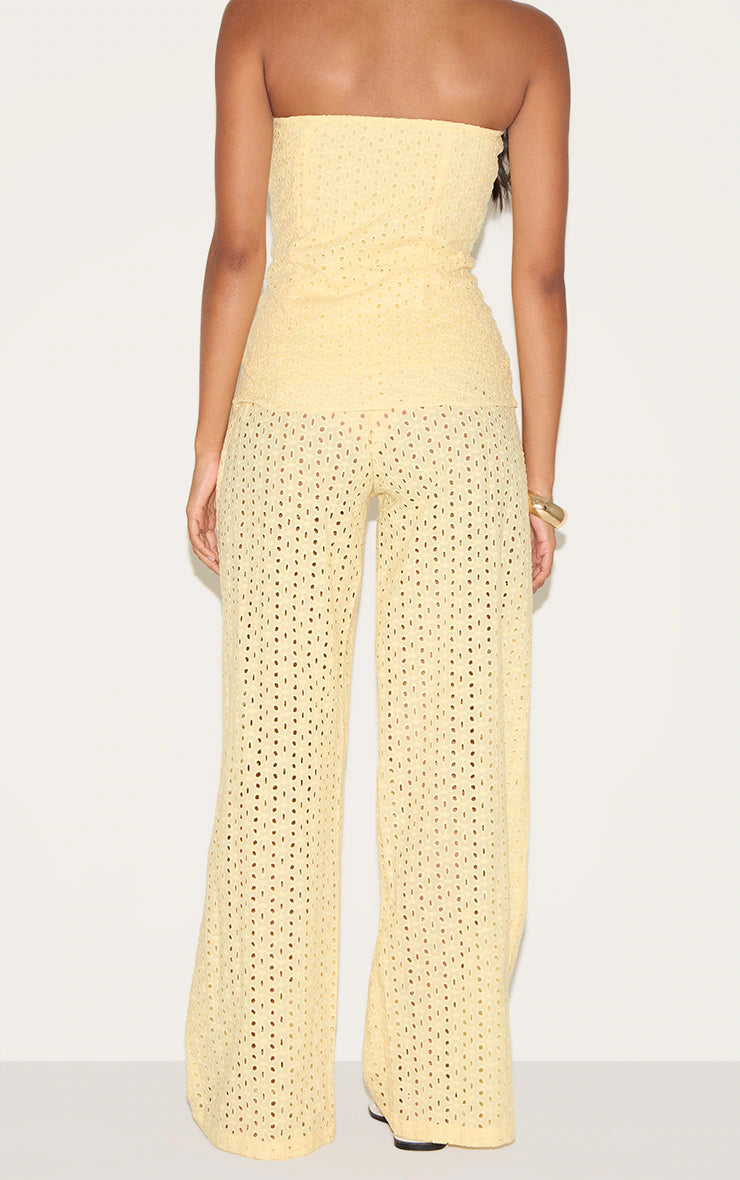 Lemon Embroidered Mid Rise Pants