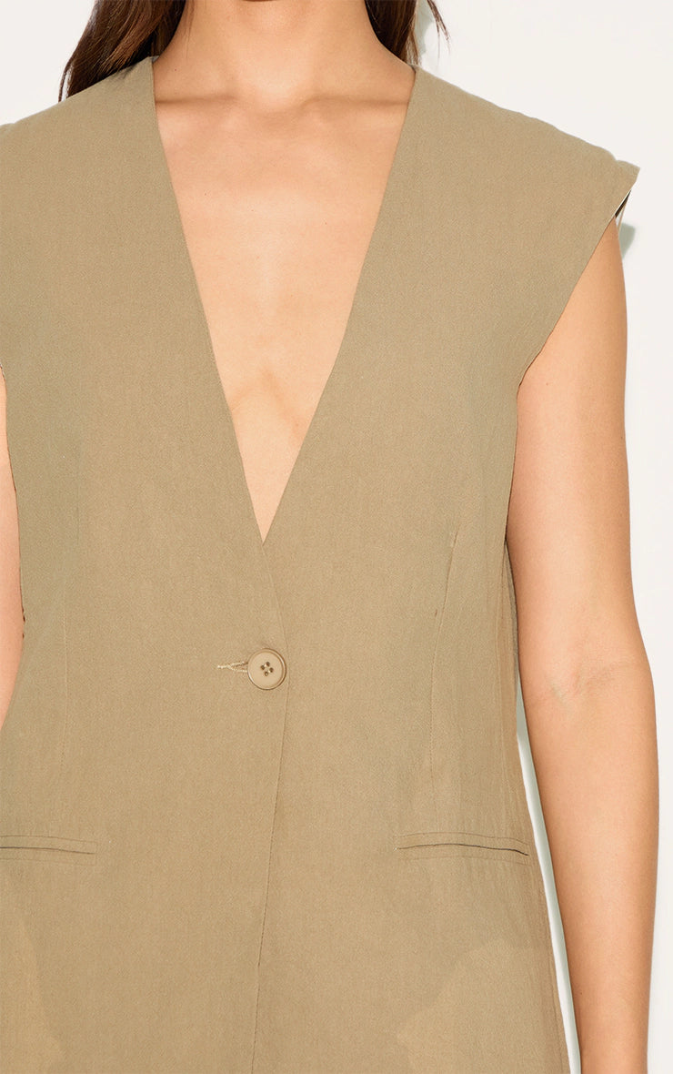 Sage Khaki Linen Look Longline Vest