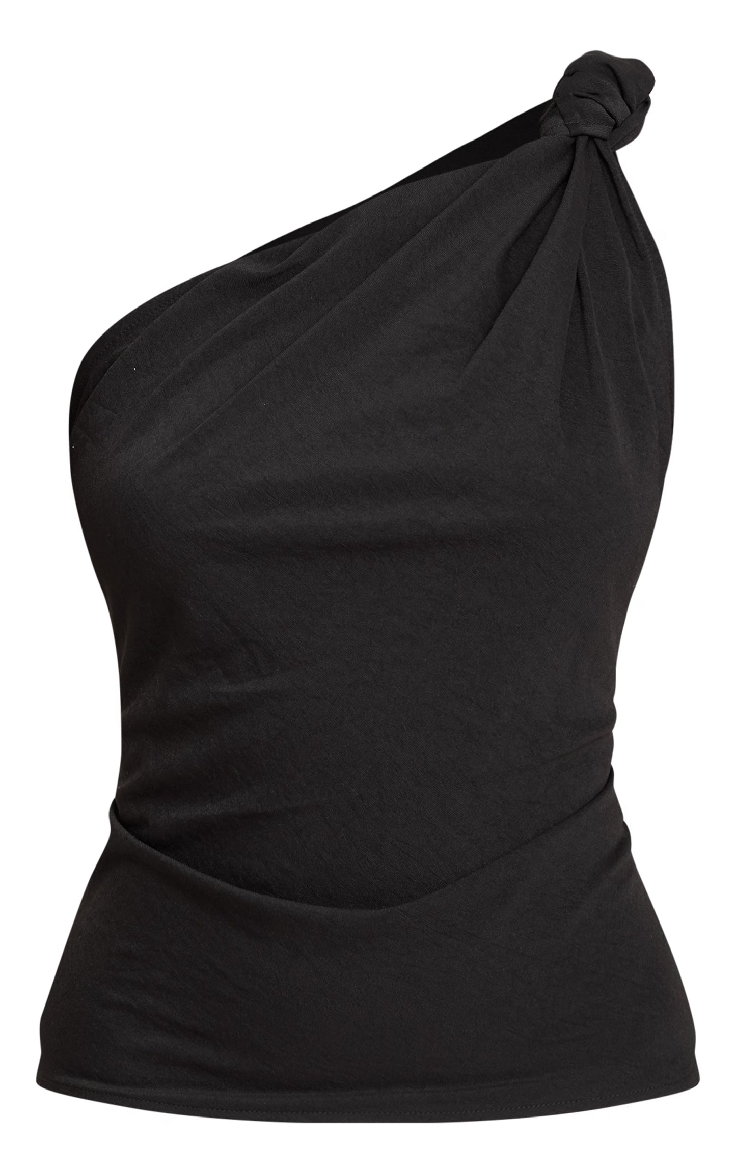 Black Floaty Woven One Shoulder Knot Detail Top