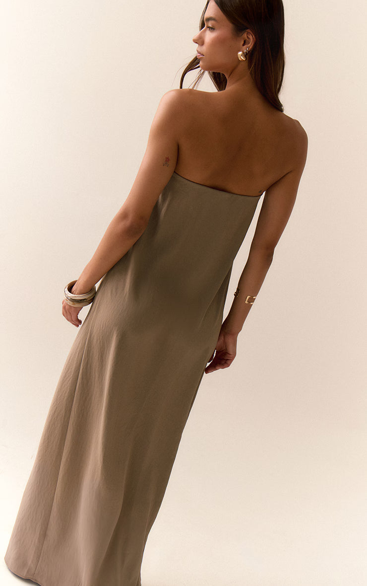 Mushroom Floaty Woven Bandeau Maxi Dress