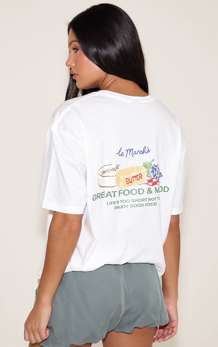 White Food Market Graphic Oversized T-shirt