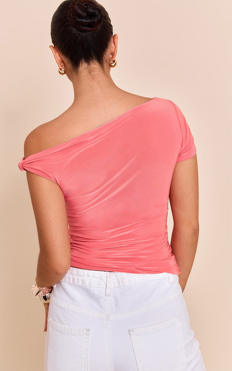 Coral Double Layer Slinky Asymmetric Knot Detail Long Top