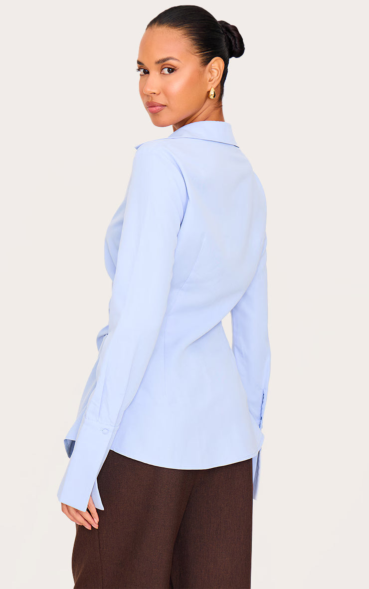 Light Blue Asymmetric Cinched Shirt
