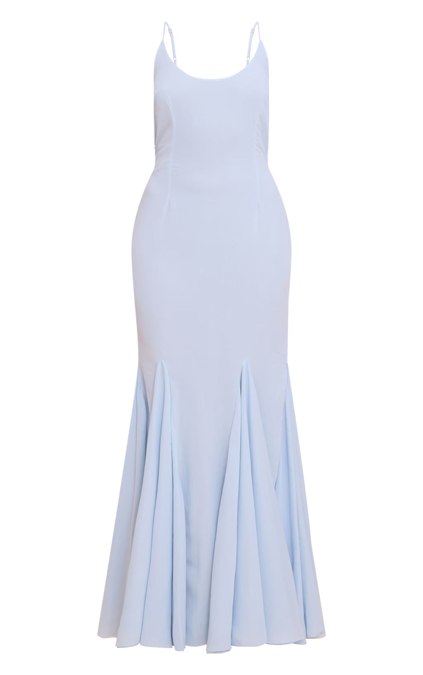 Pale Blue Chiffon Scoop Neck Cowl Back Sleeveless Maxi Dress
