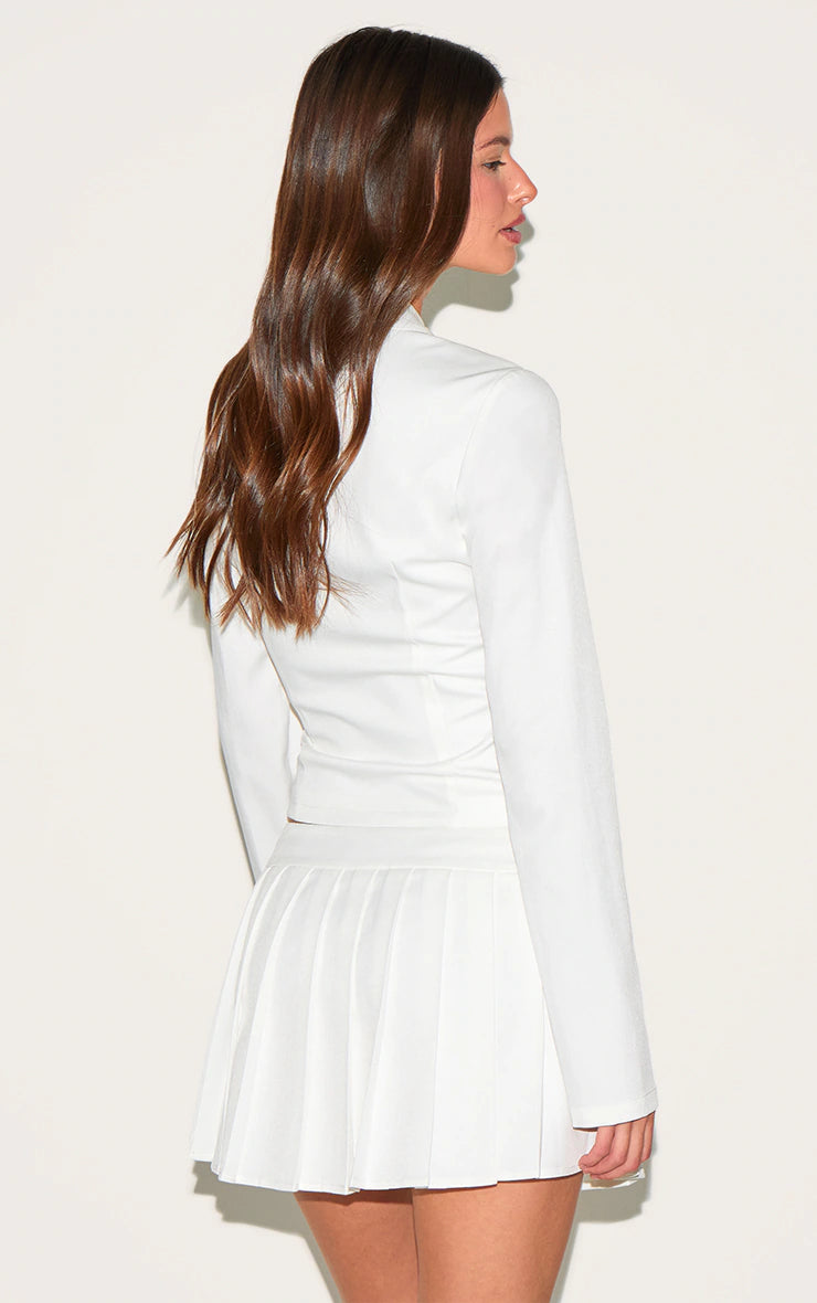 White Cinched Waist Button Detail Shirt
