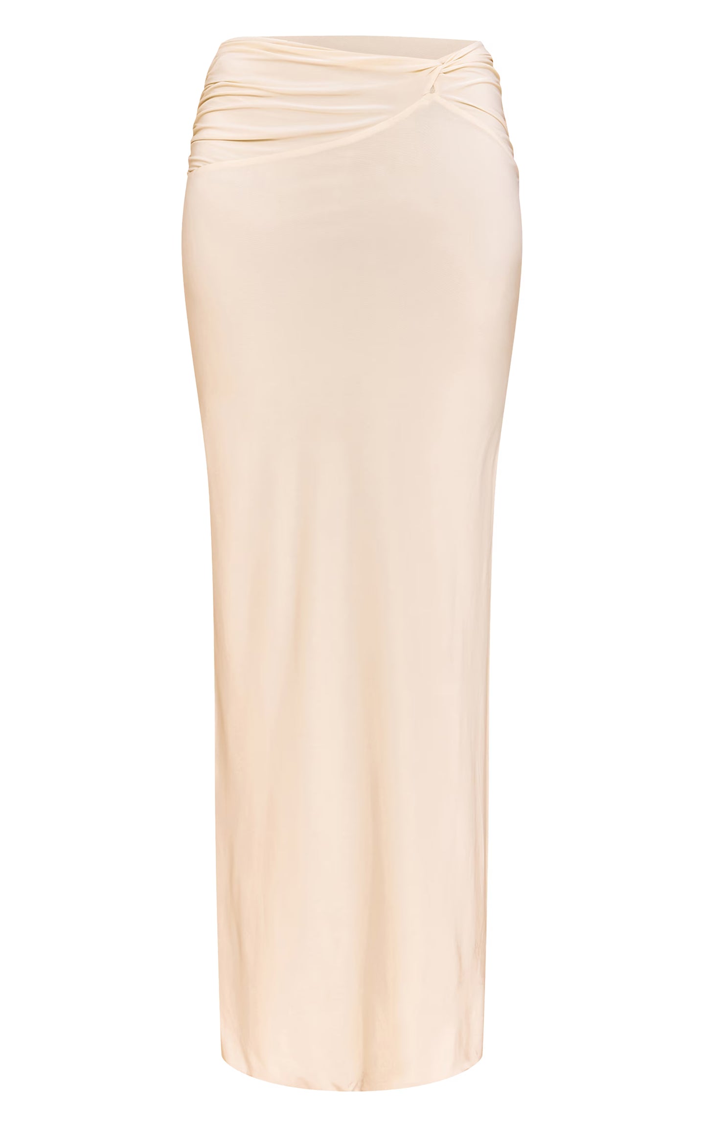 Almond Double Layer Slinky Twist Detail Maxi Skirt