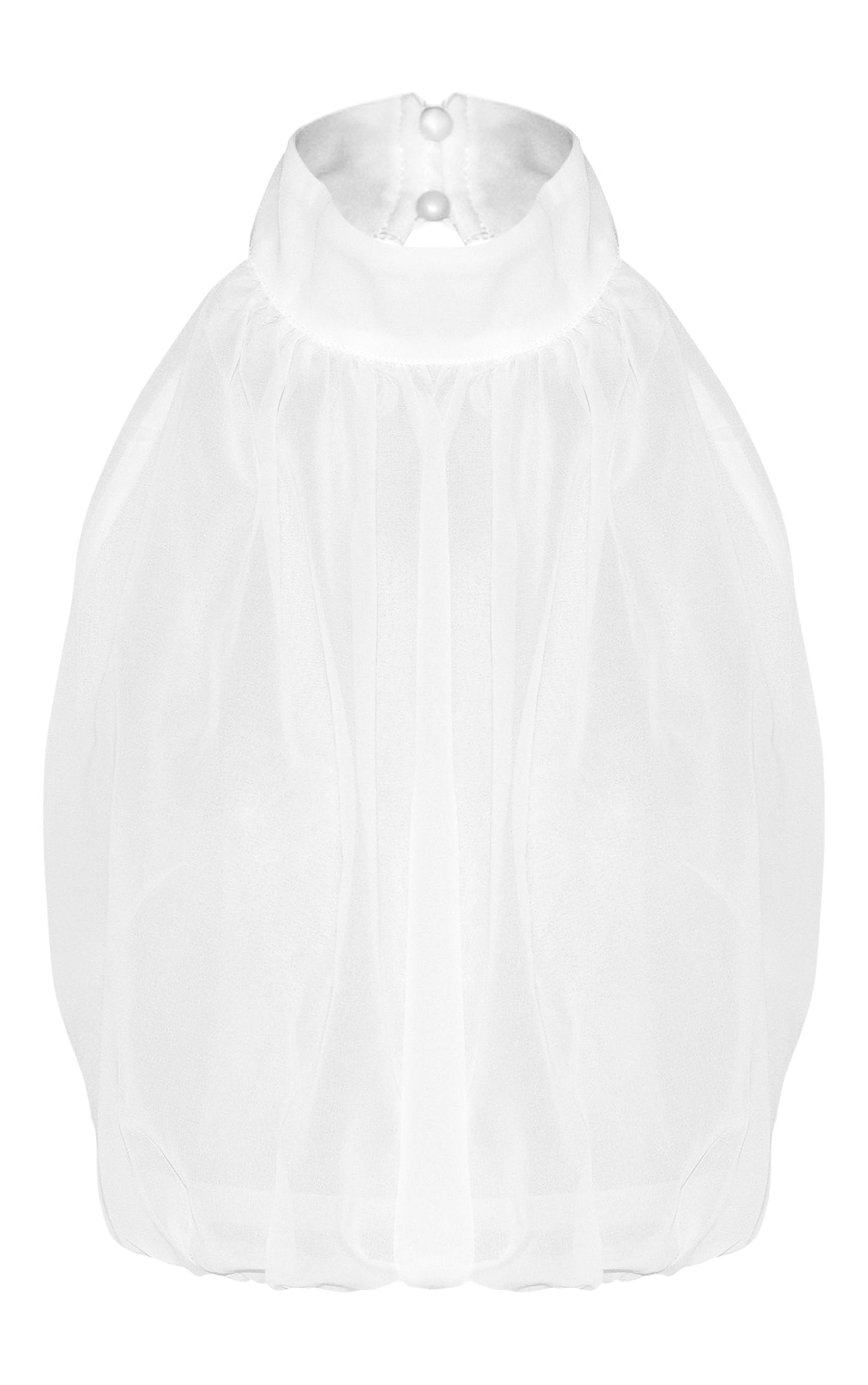 White Bubble Hem Chiffon Long Top