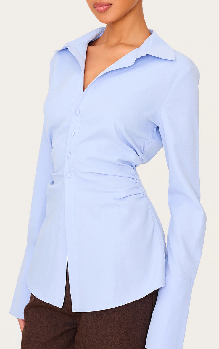 Light Blue Asymmetric Cinched Shirt