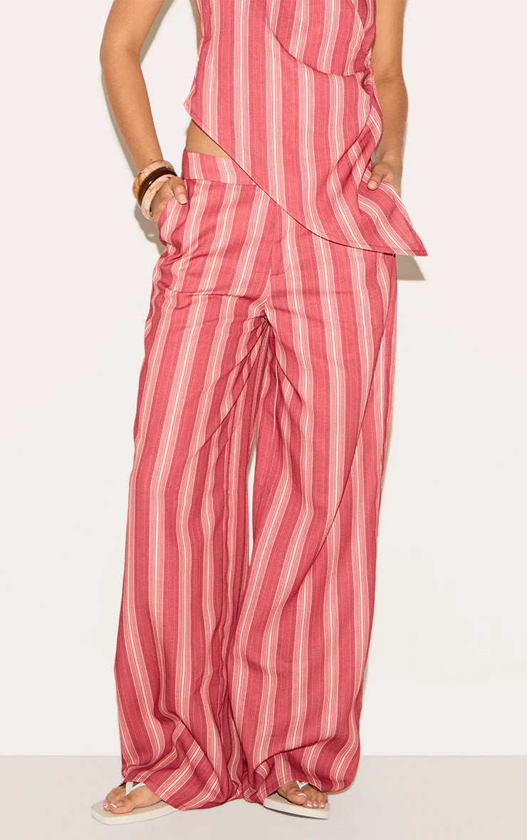 Red Pinstriped Wide Leg Pants