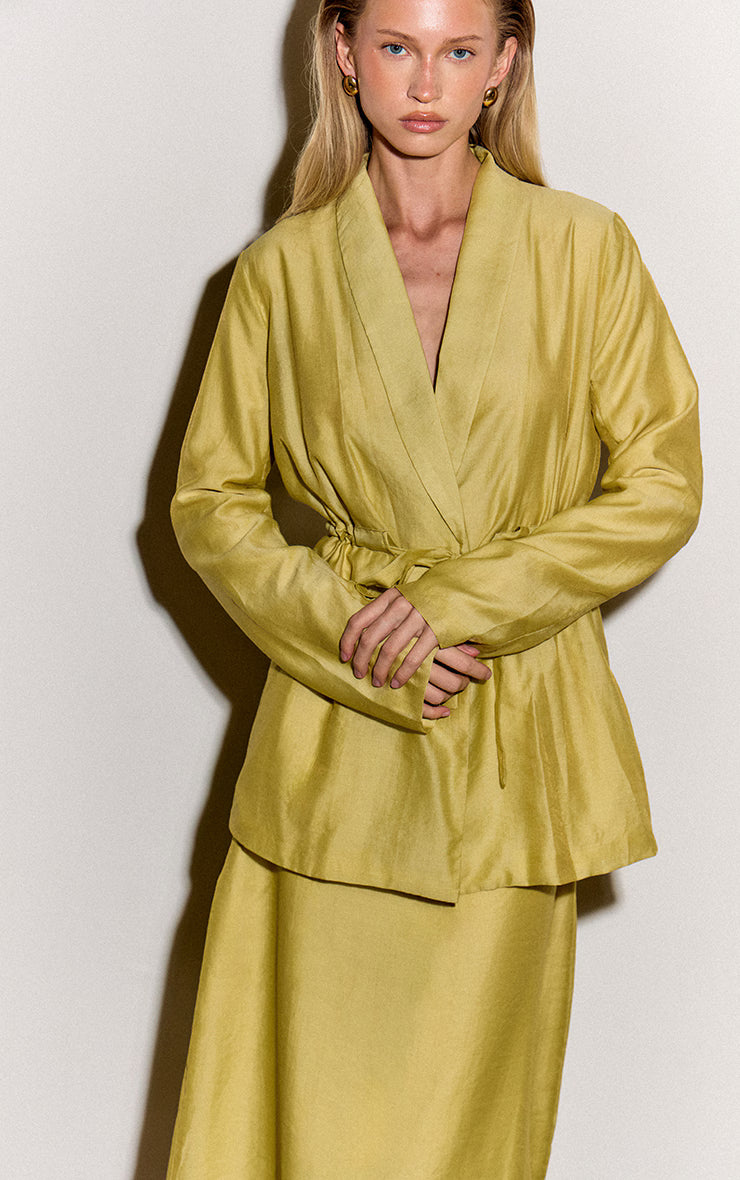 Pale Chartreuse Sheer Organza Midi Skirt