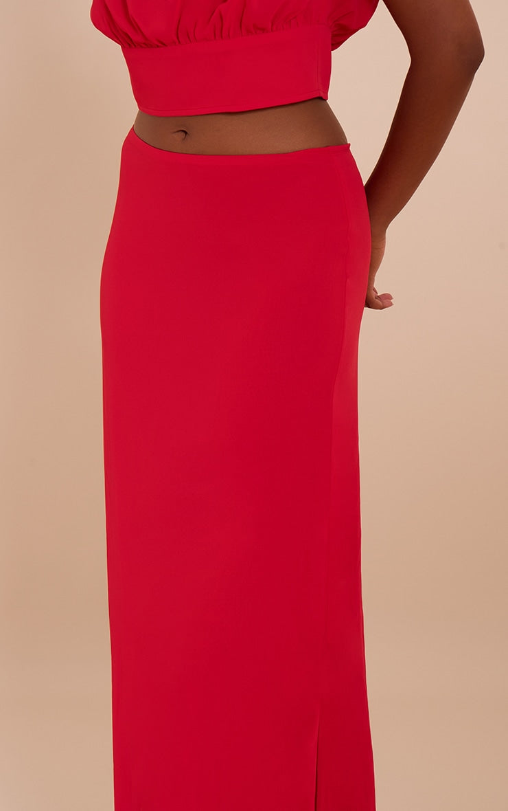 Tomato Red Chiffon Split Maxi Skirt