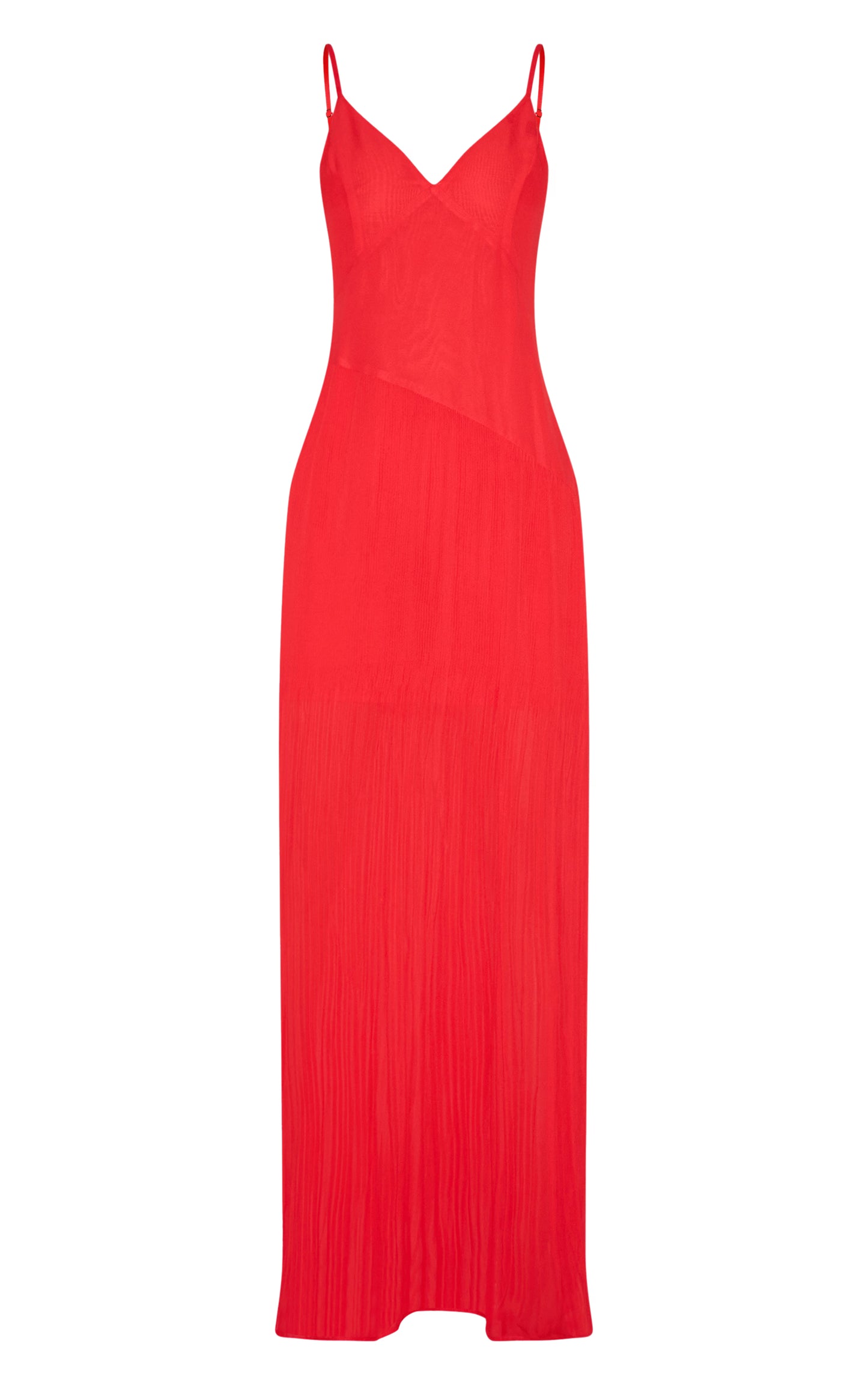 Red Woven Pleated Hem Detail Spaghetti Maxi Dress