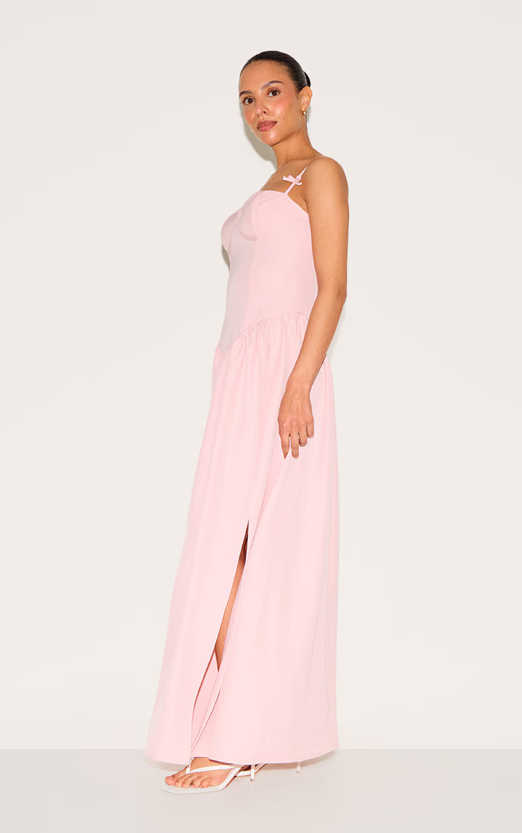 Petite Pale Rose Strappy Corset Detail Pleated Midi Dress