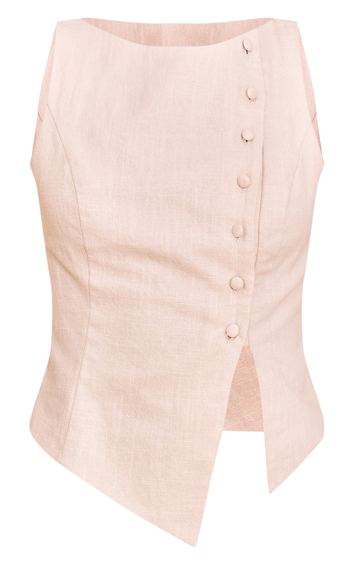 Premium Linen Blend Asymmetric Button Up Vest