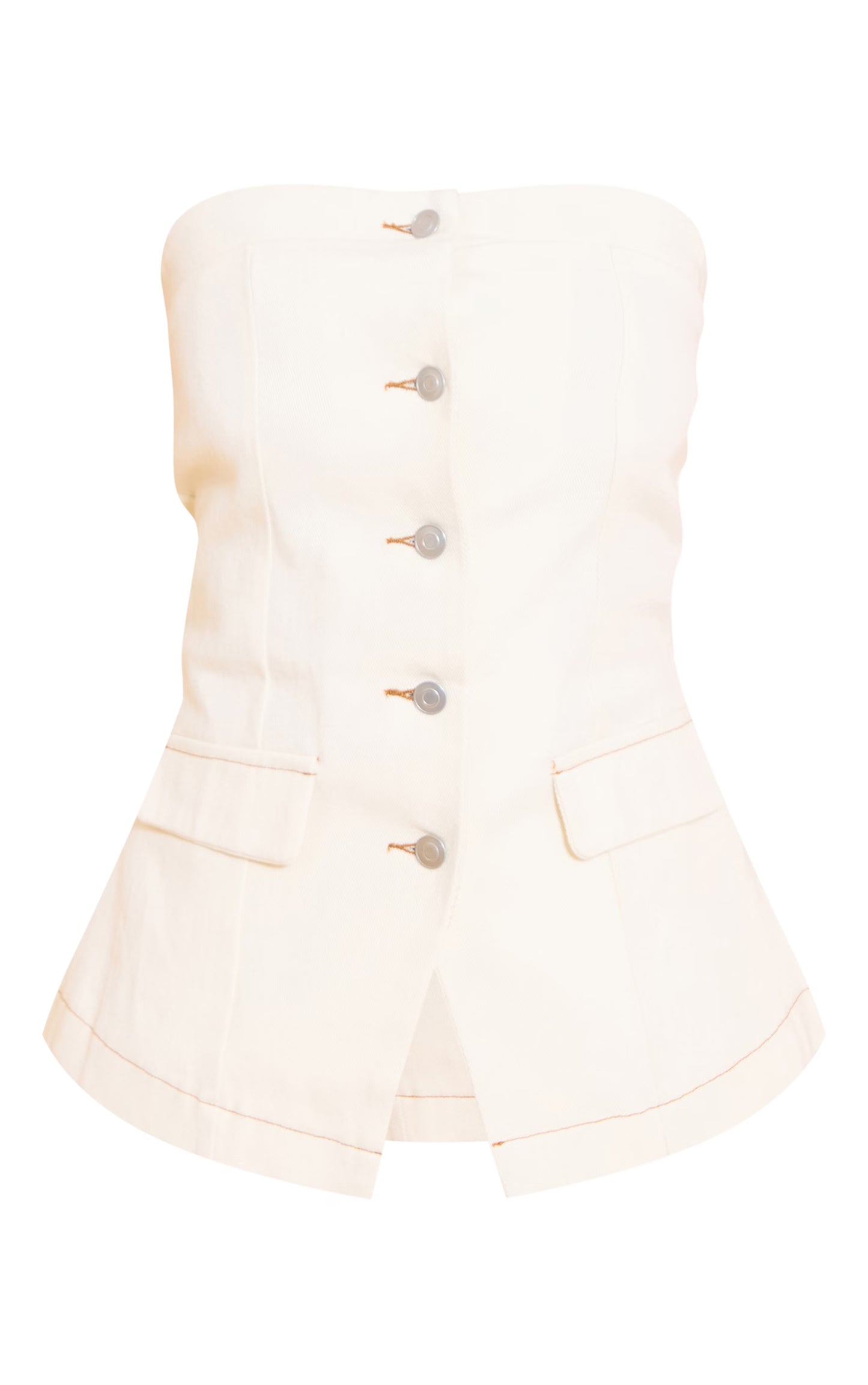 Ecru Strapless Button Down Denim Top