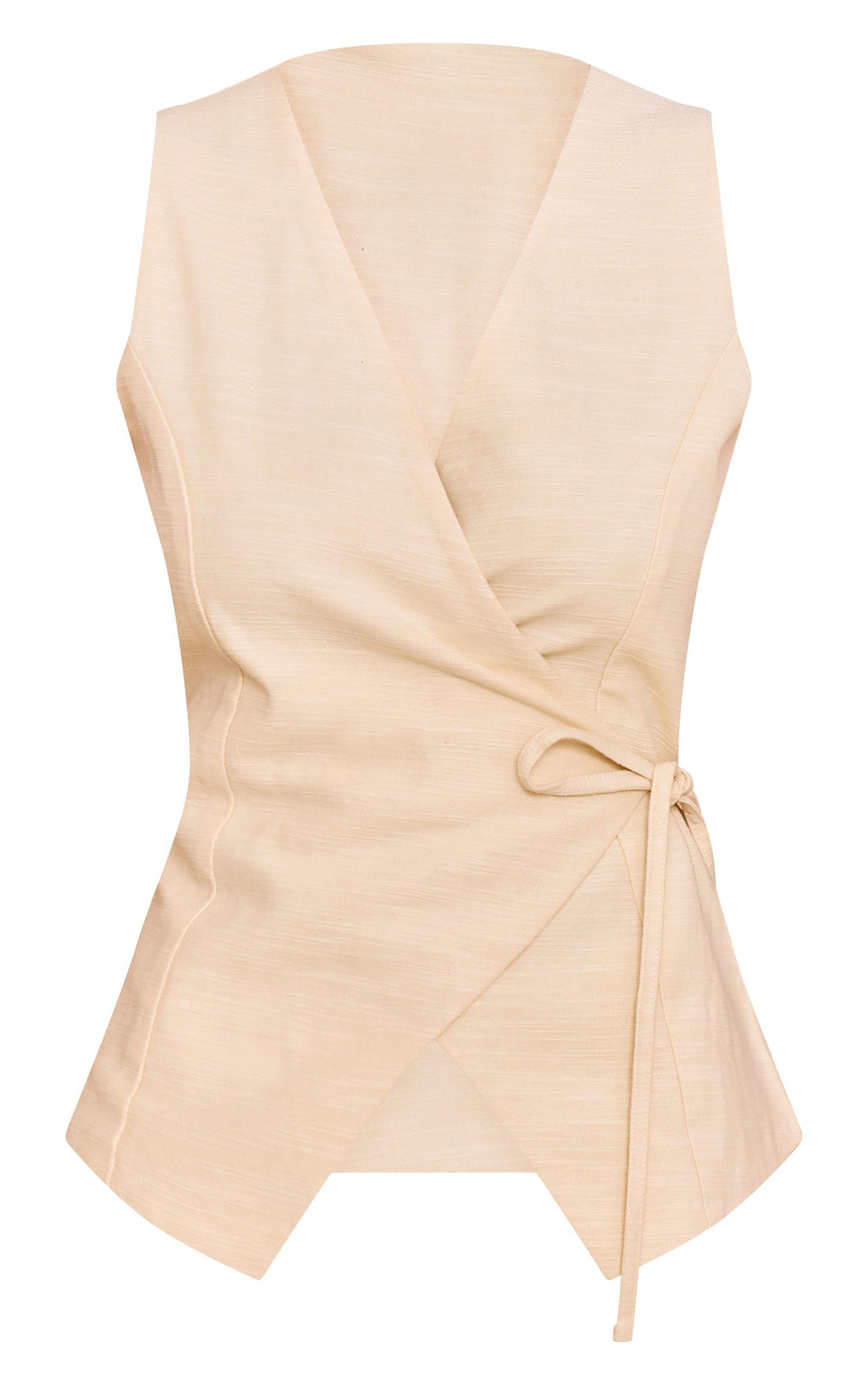 Almond Textured Asymmetric Tie Front Vest
