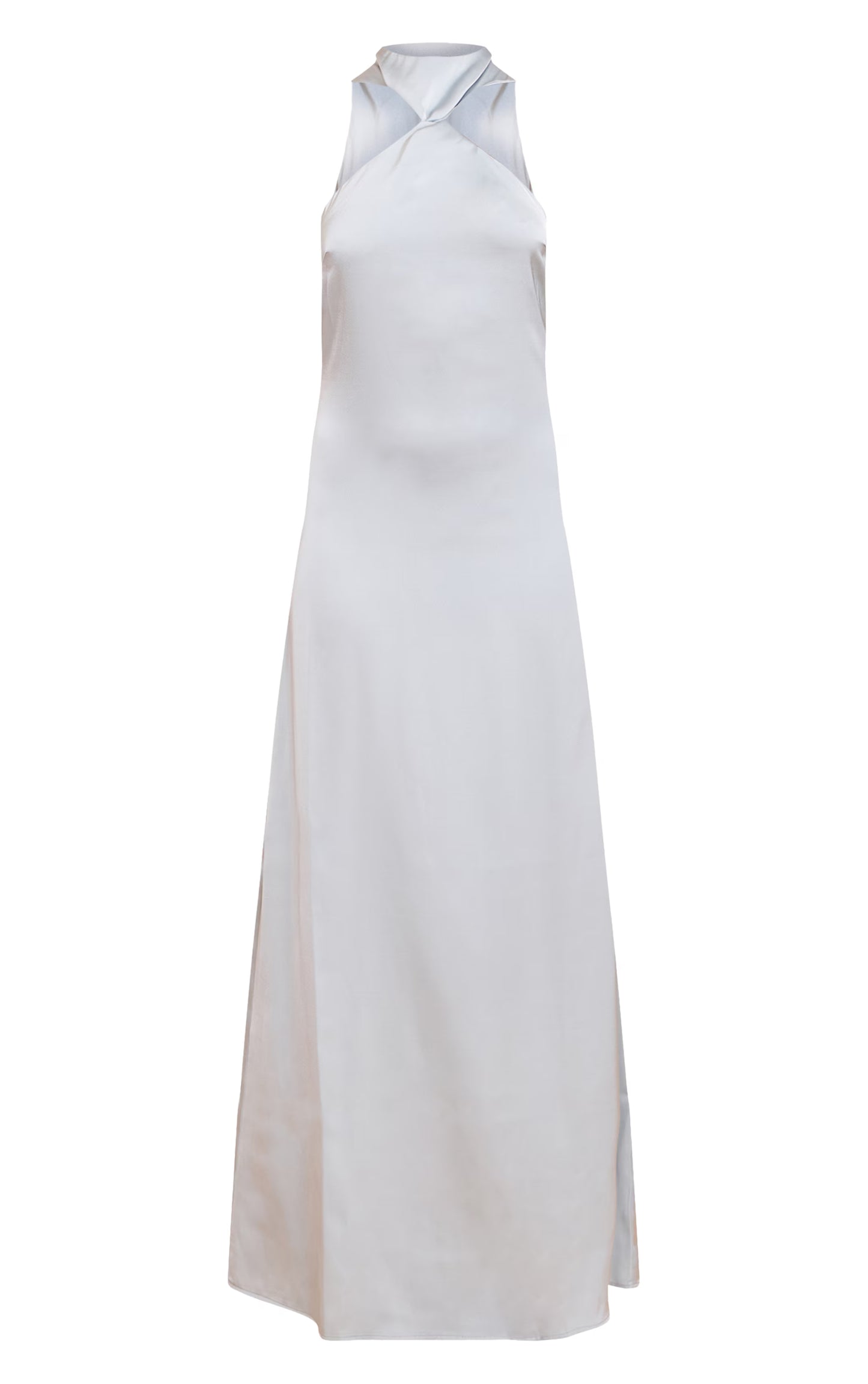 Baby Blue Satin Twist Front Maxi Dress