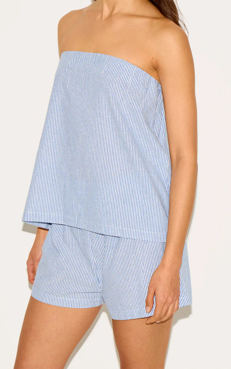 Blue Pinstripe Elasticated Bandeau Top