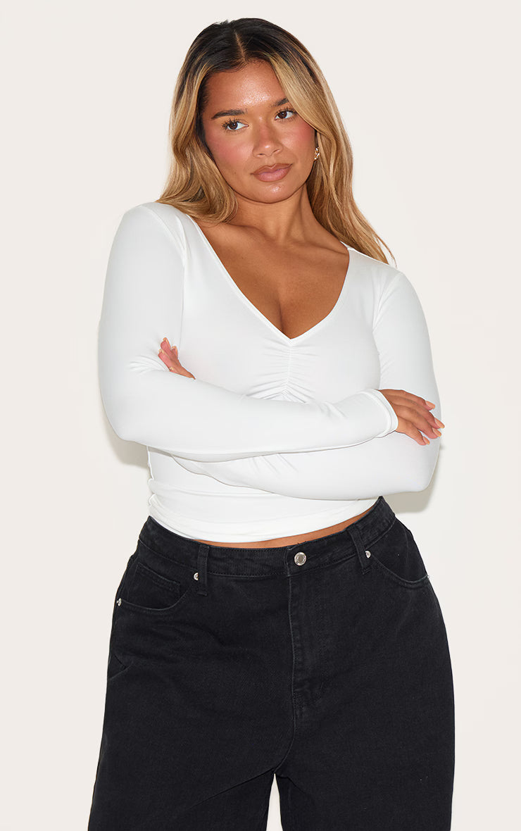 Shape White Sculpt Ruched Bust Long Sleeve Top
