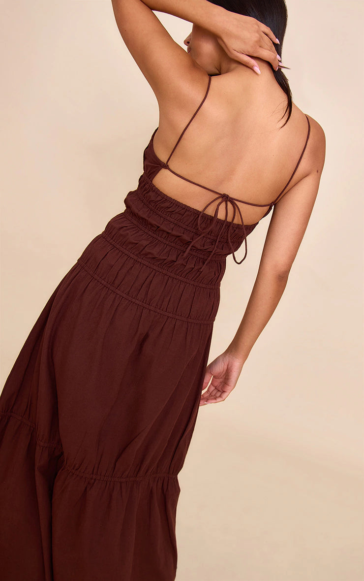 Chocolate Ruched Cut Out Maxi Dress