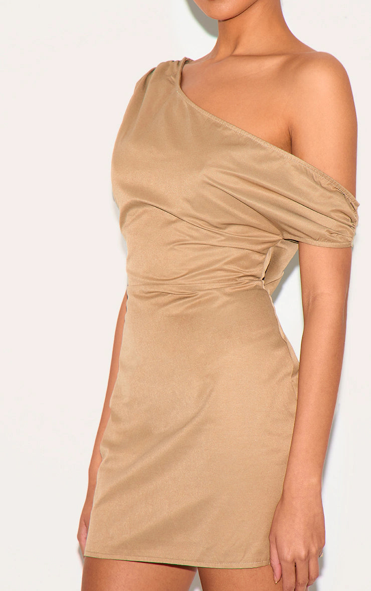 Beige Woven Asymmetric Cup Detail Mini Dress