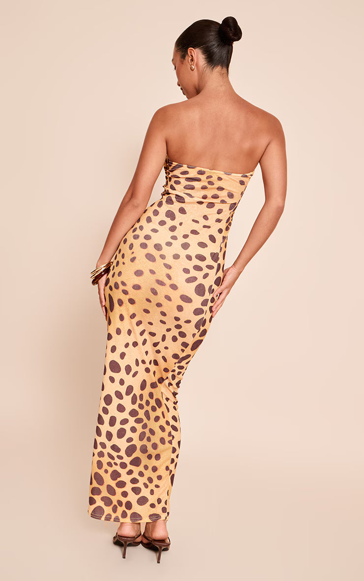 Animal Printed Onion Skin Bandeau Maxi Dress