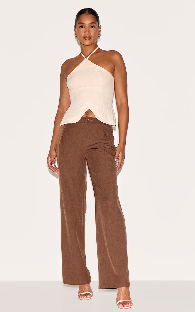 Almond Halterneck Long Top