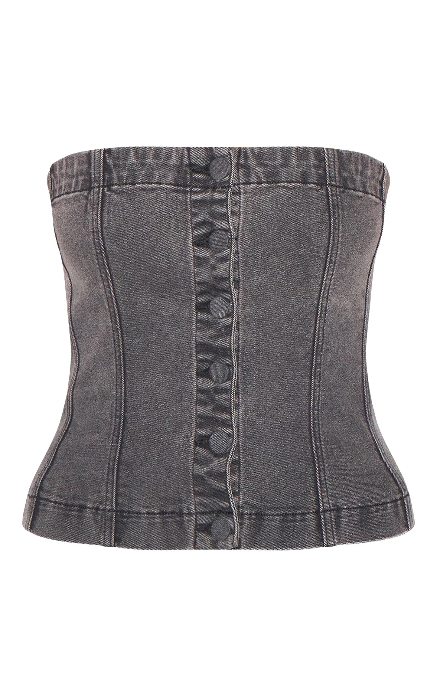 Washed Black Covered Button Longline Denim Top