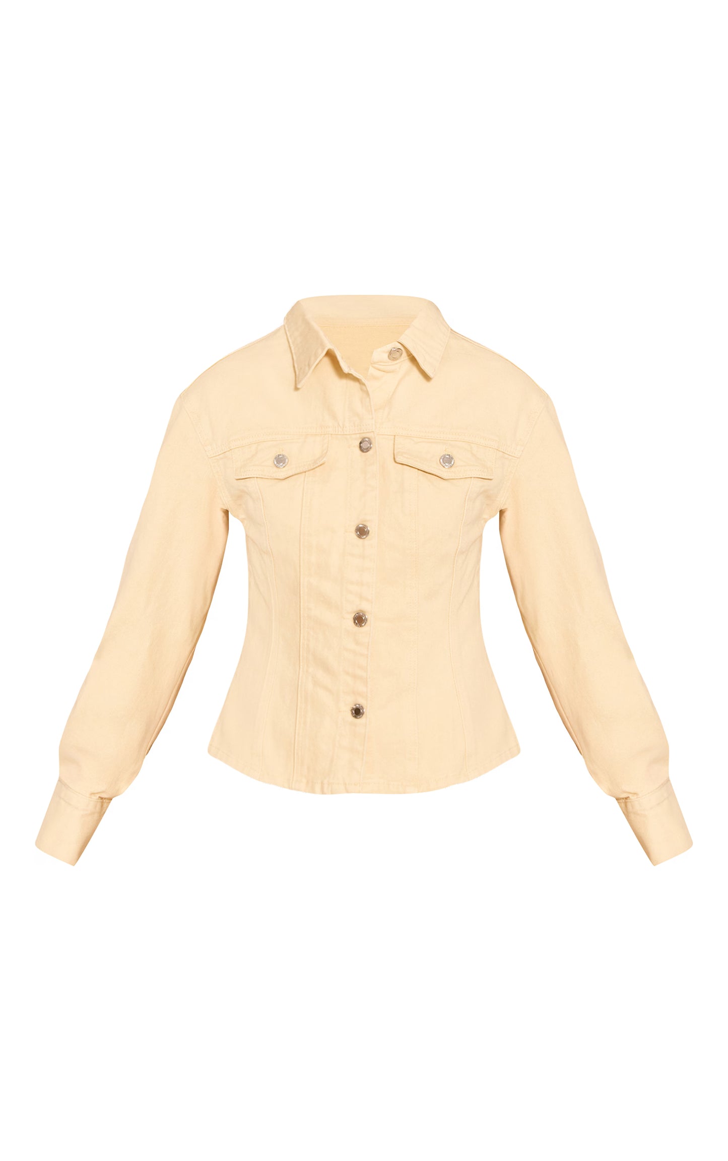 Butter Cream Long Sleeved Cinched Waist Denim Shirt