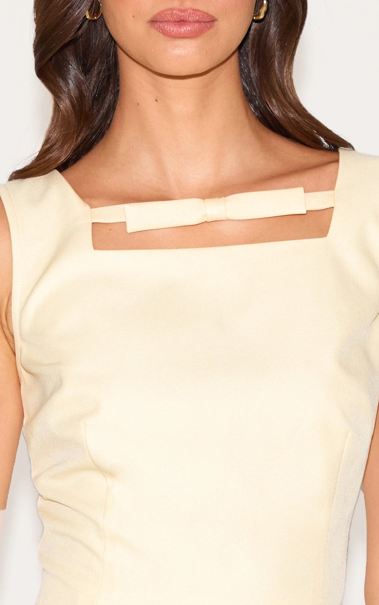 Butter Yellow Twill Bow Detail A-Line Dress