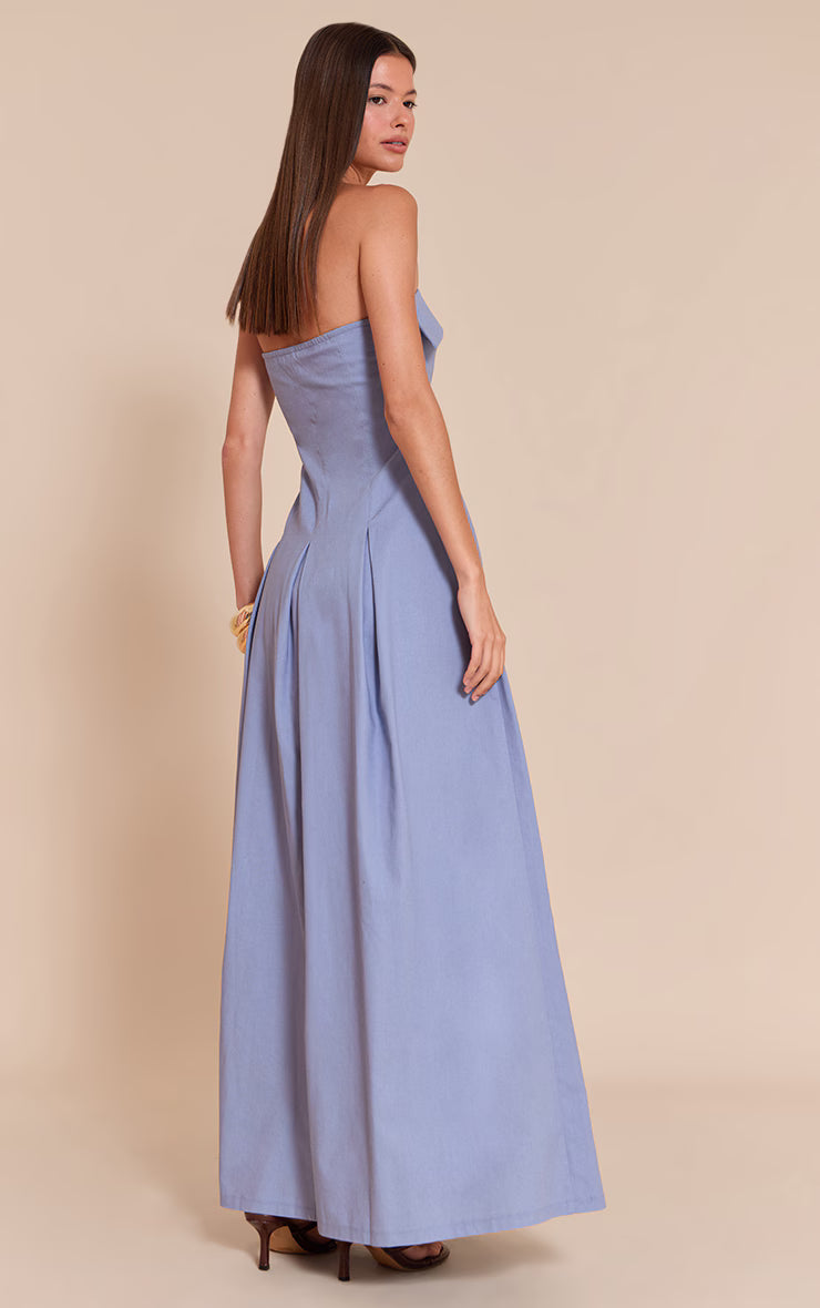 Light Blue Bandeau Pleated Midaxi Dress
