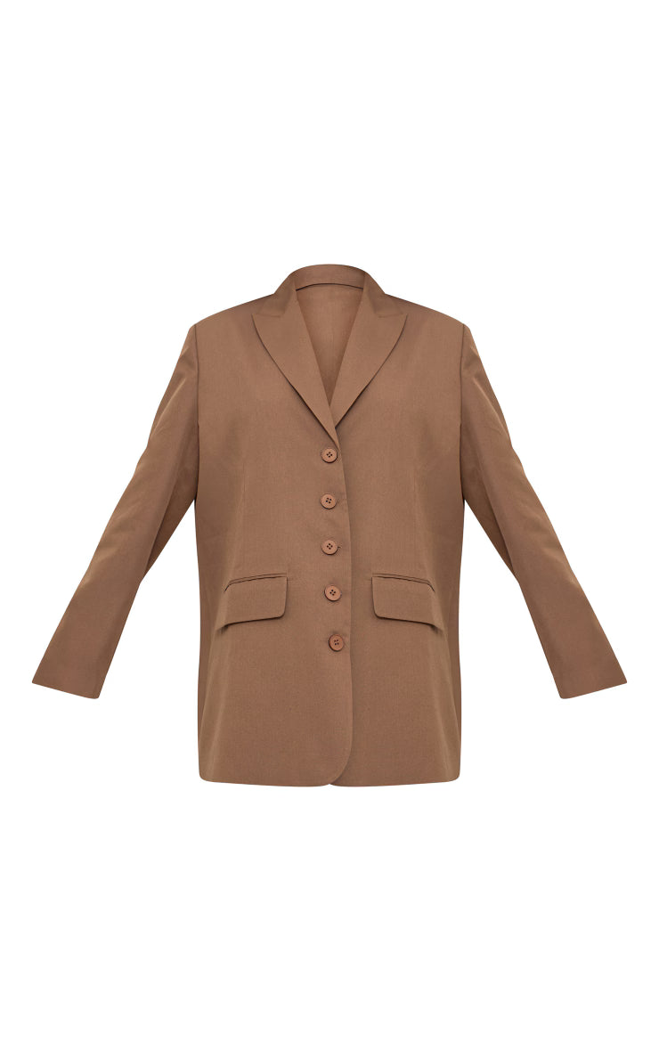 Chocolate Twill Shoulder Pad Oversized Blazer Dress