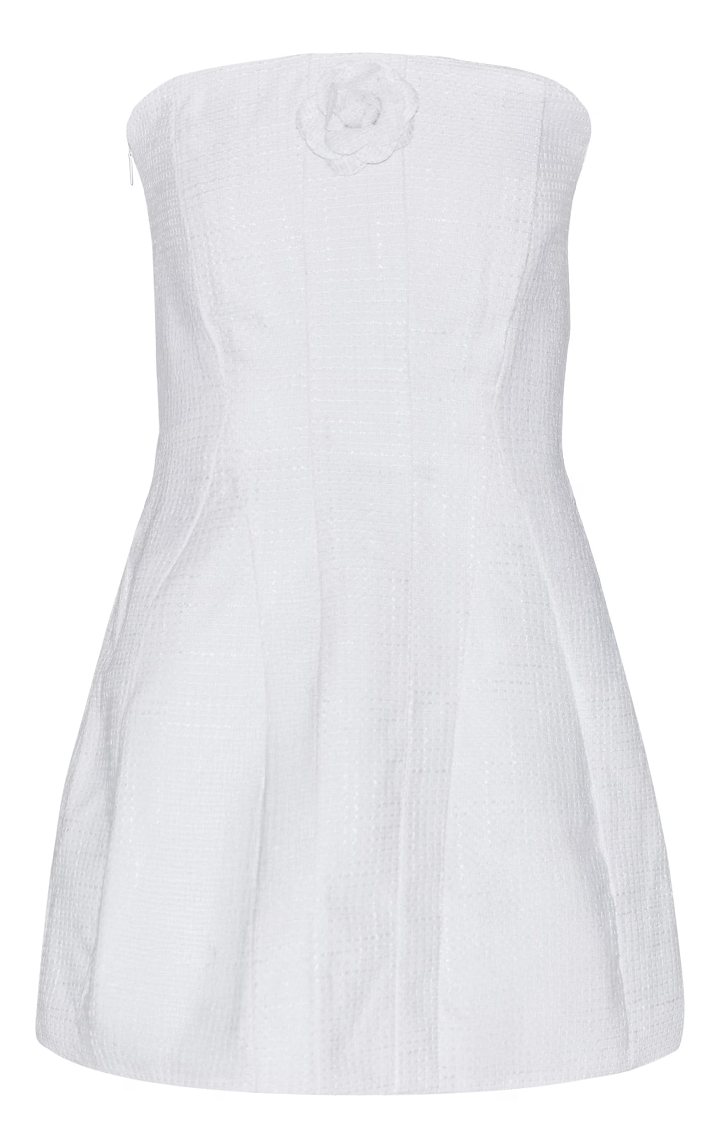 Premium White Boucle Camellia A-line Dress