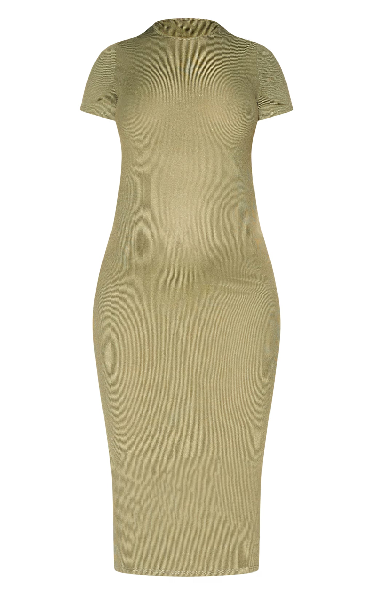 Maternity Khaki Ribbed Crew Neck Midi Dress