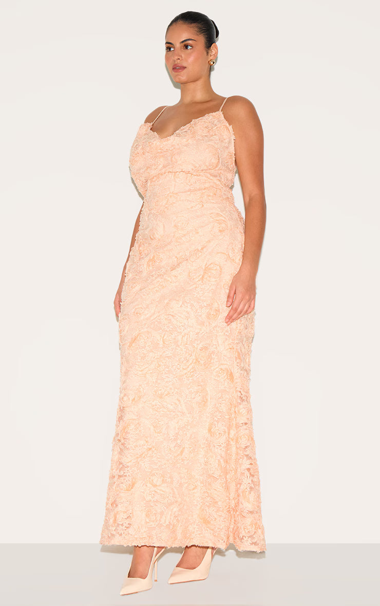 Plus Dusty Pink Textured Cowl Neck Strappy Maxi Dress
