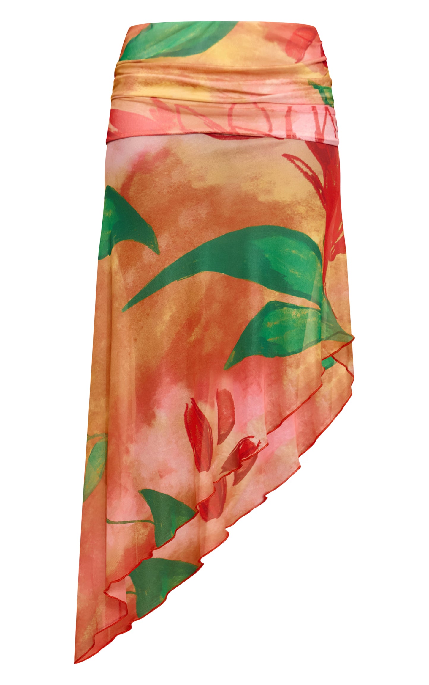 Multi Print Mesh Asymmetric Midi Skirt