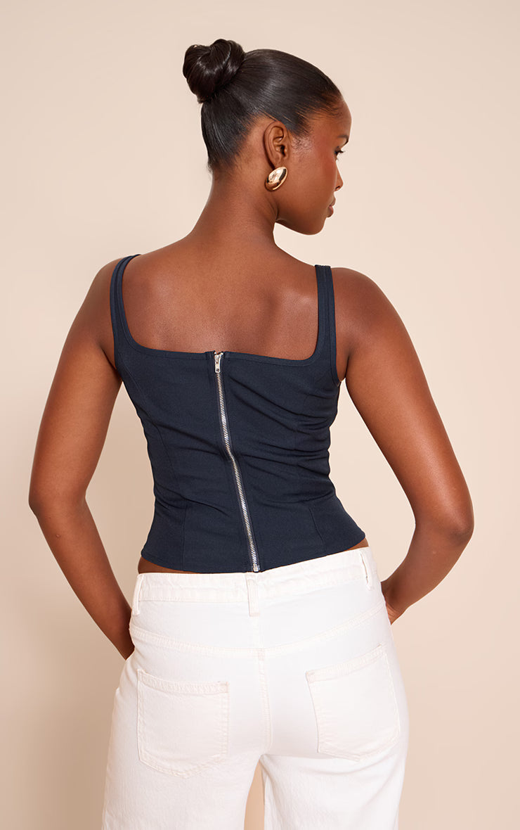 Navy Boned Dip Hem Longline Corset