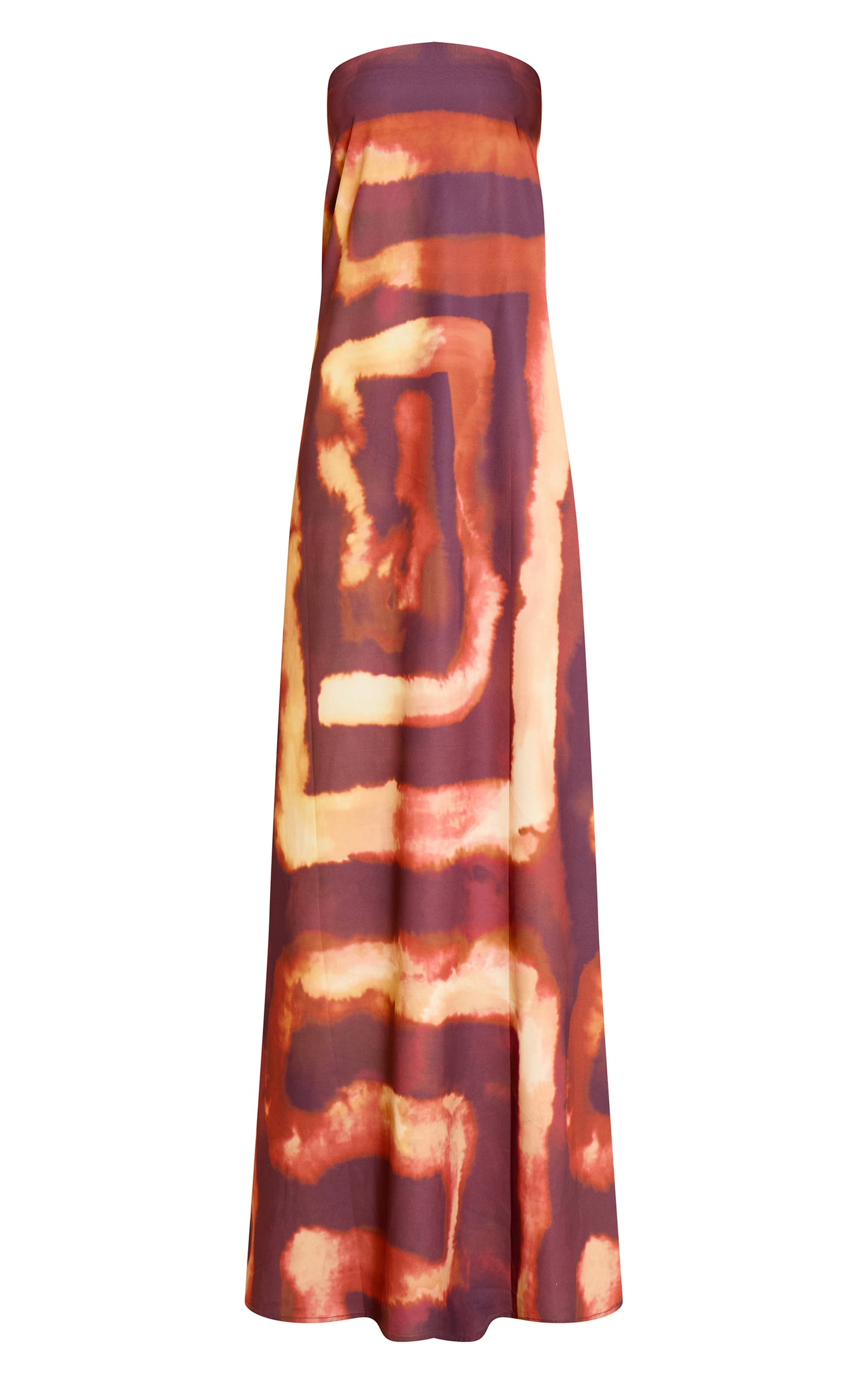 Deep Orange Tie Dye Print Floaty Woven Bandeau Maxi Dress