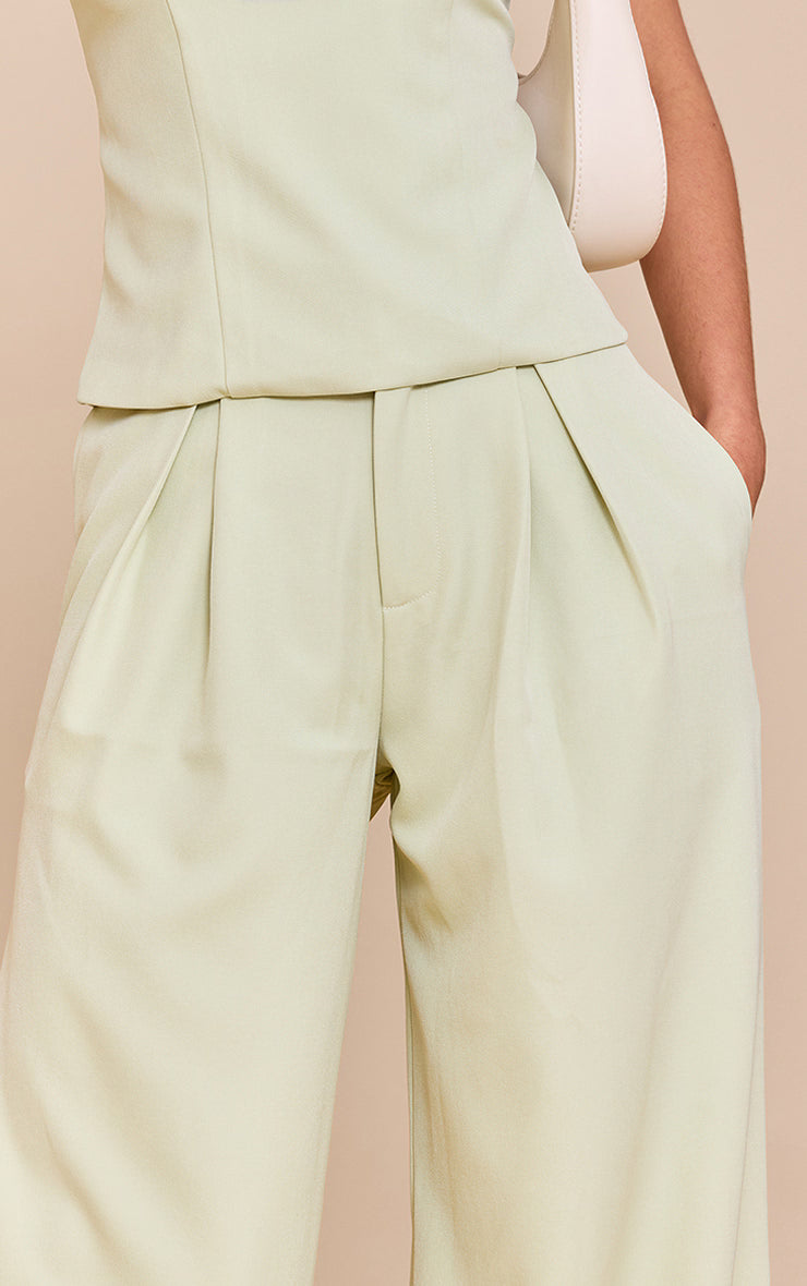 Pale Lime Woven Tailored Wide Leg Pants