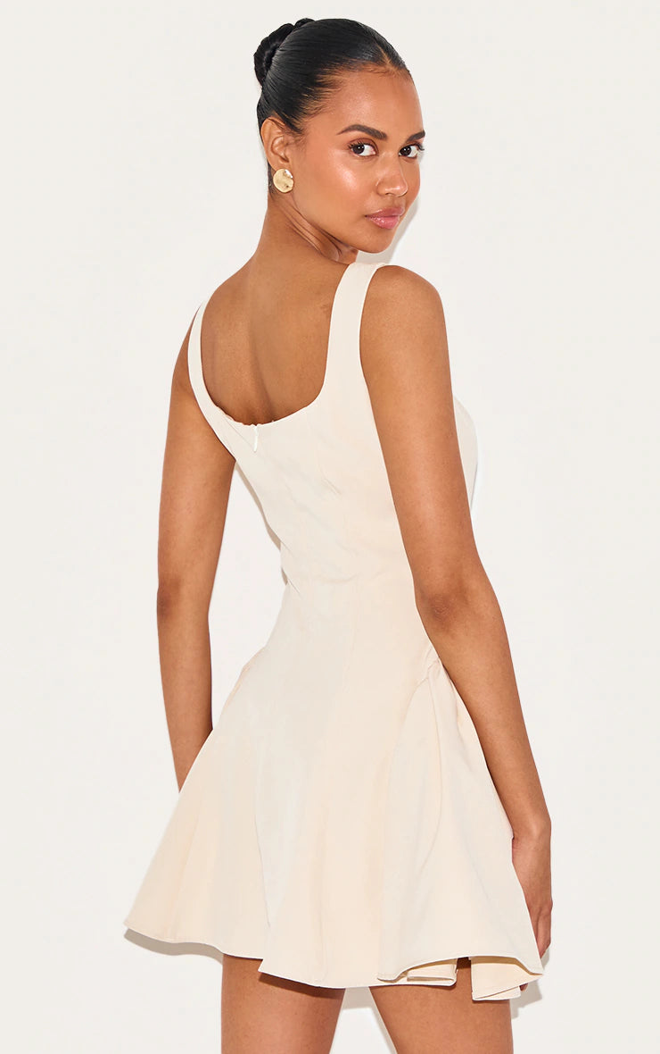 Almond Woven Square Neck Shift Dress