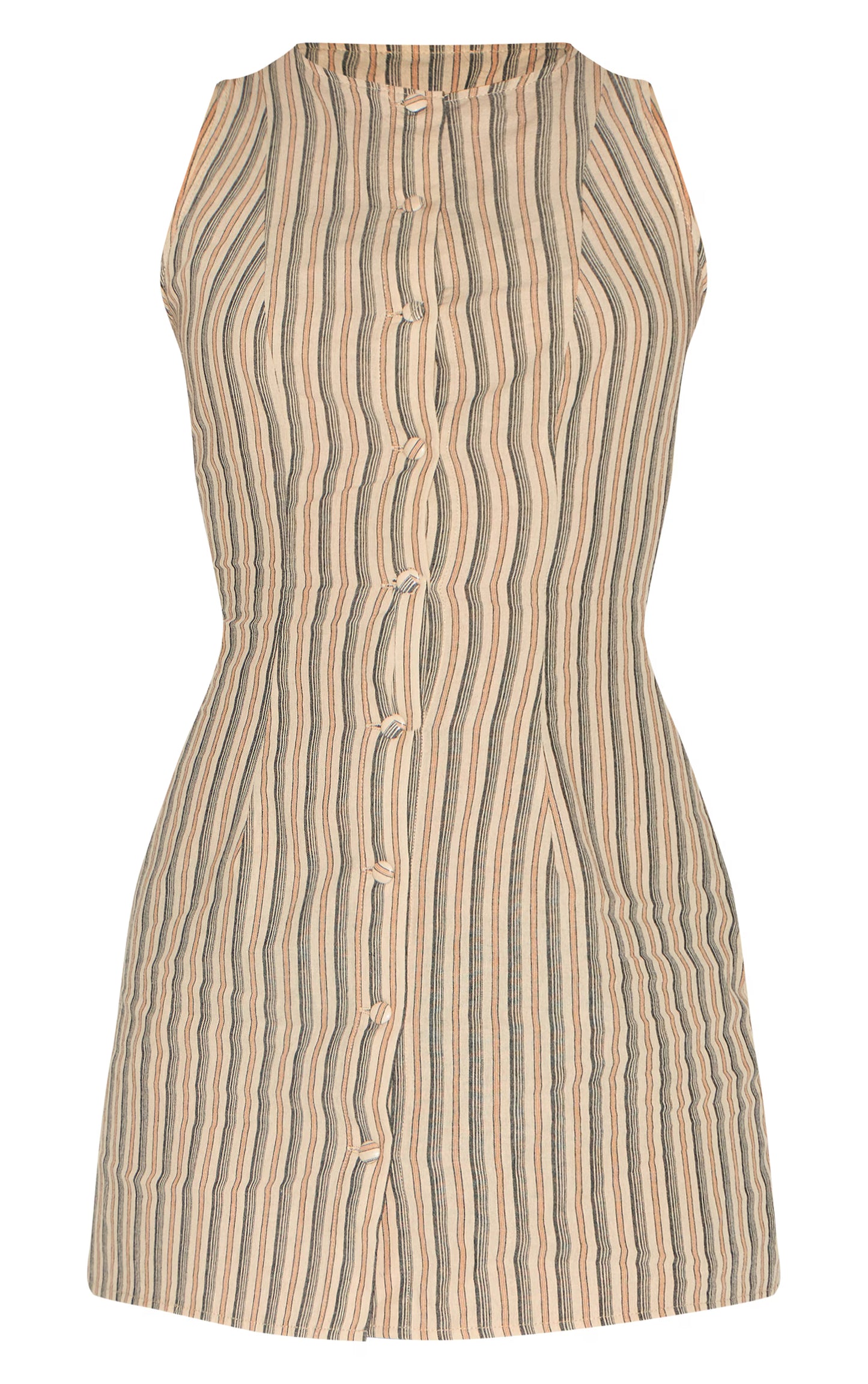 Stone Pinstripe Button Down Shift Dress