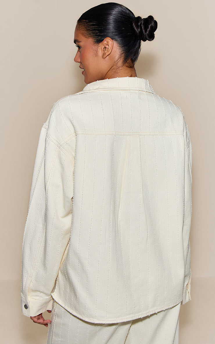 White Boucle Denim Oversized Shirt