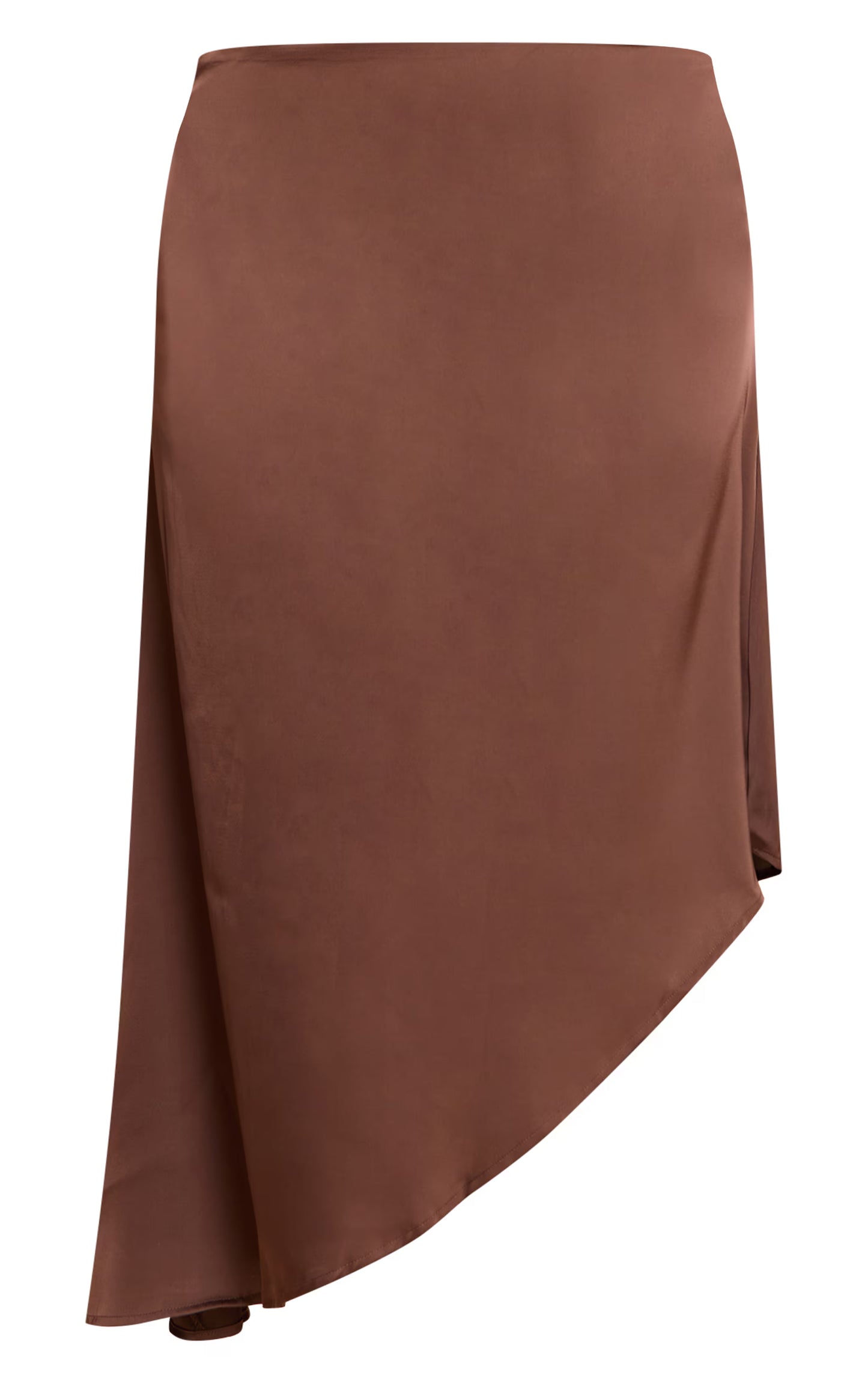Plus Dark Brown Printed Satin Asymmetric Midi Skirt