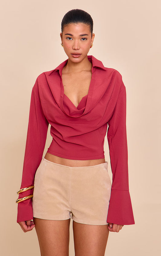 Blush Rose Chiffon Cowl Neck Blouse