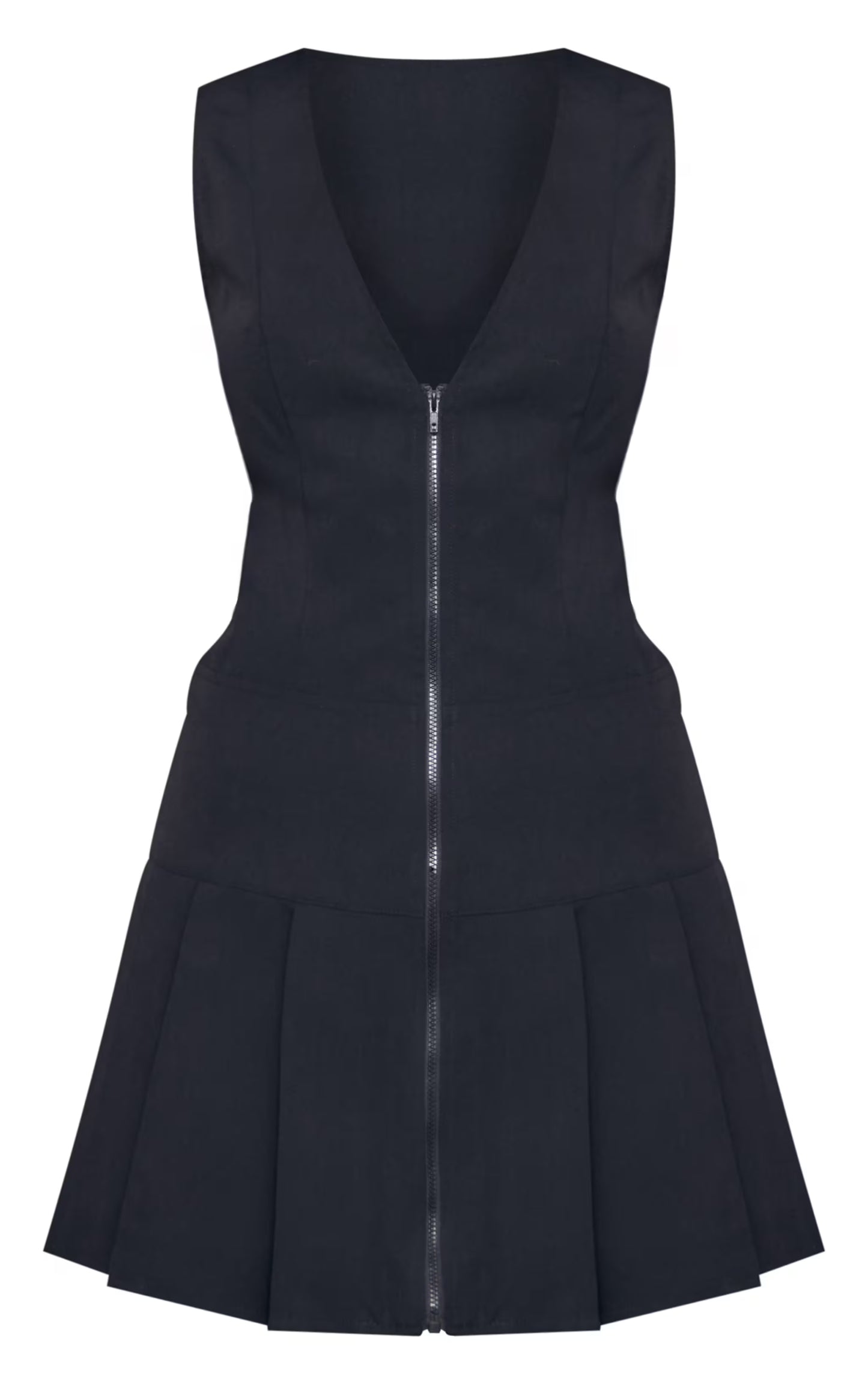 Black Tailored Woven Zip Pleated Shift Dress