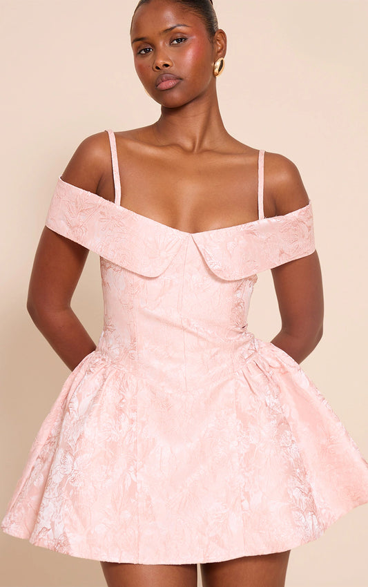 Blush Jacquard Bardot Shift Dress
