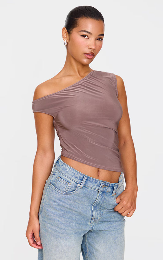 Light Brown Slinky Asymmetric Long Top