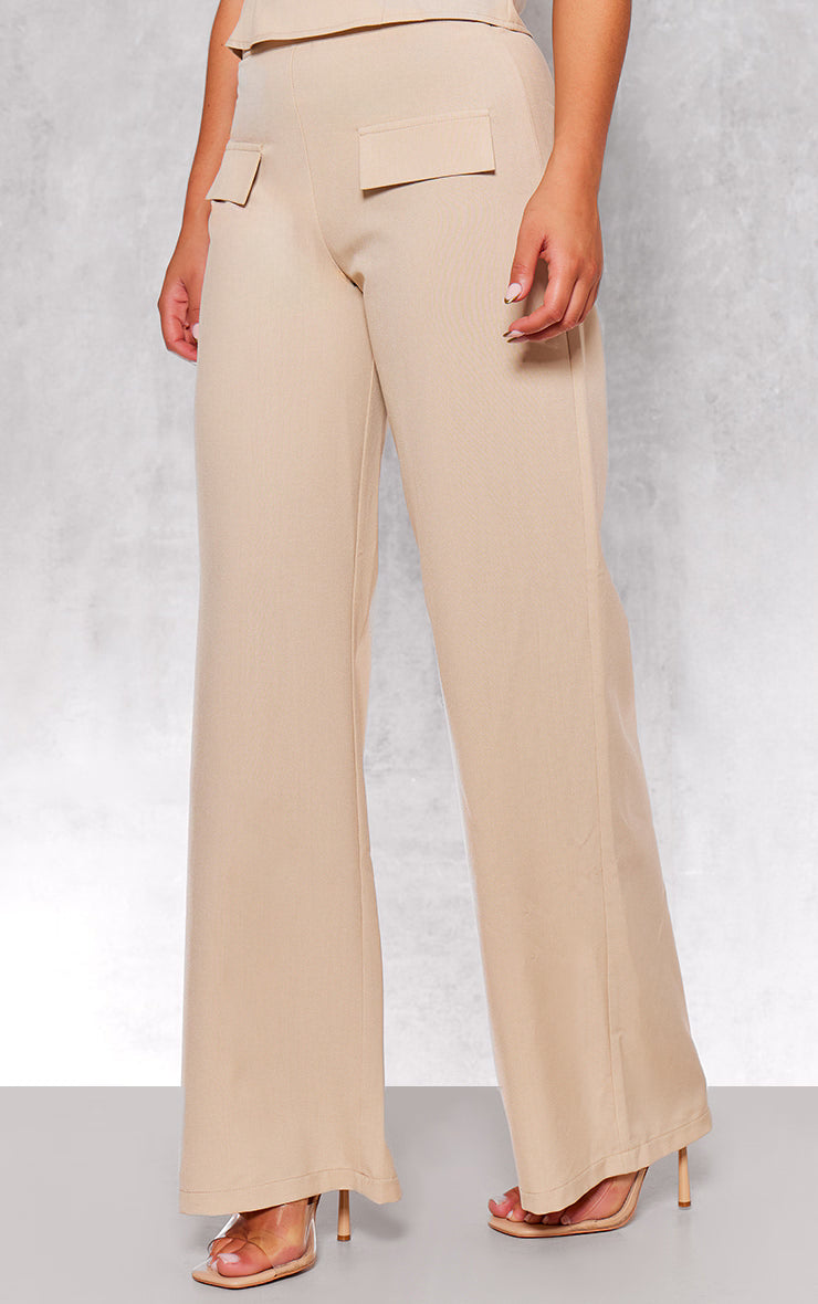 Stone Woven Tailored Wide Leg Pocket Detail Pant